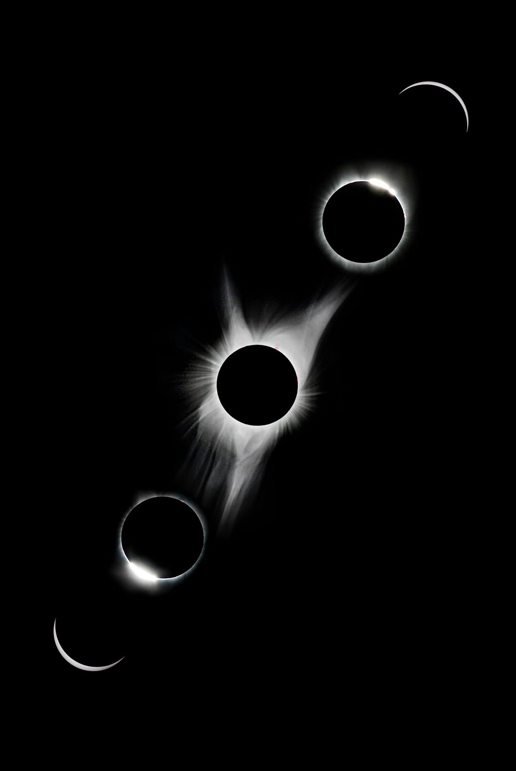 Eclipse in parts on black background, showing a cycle in progress