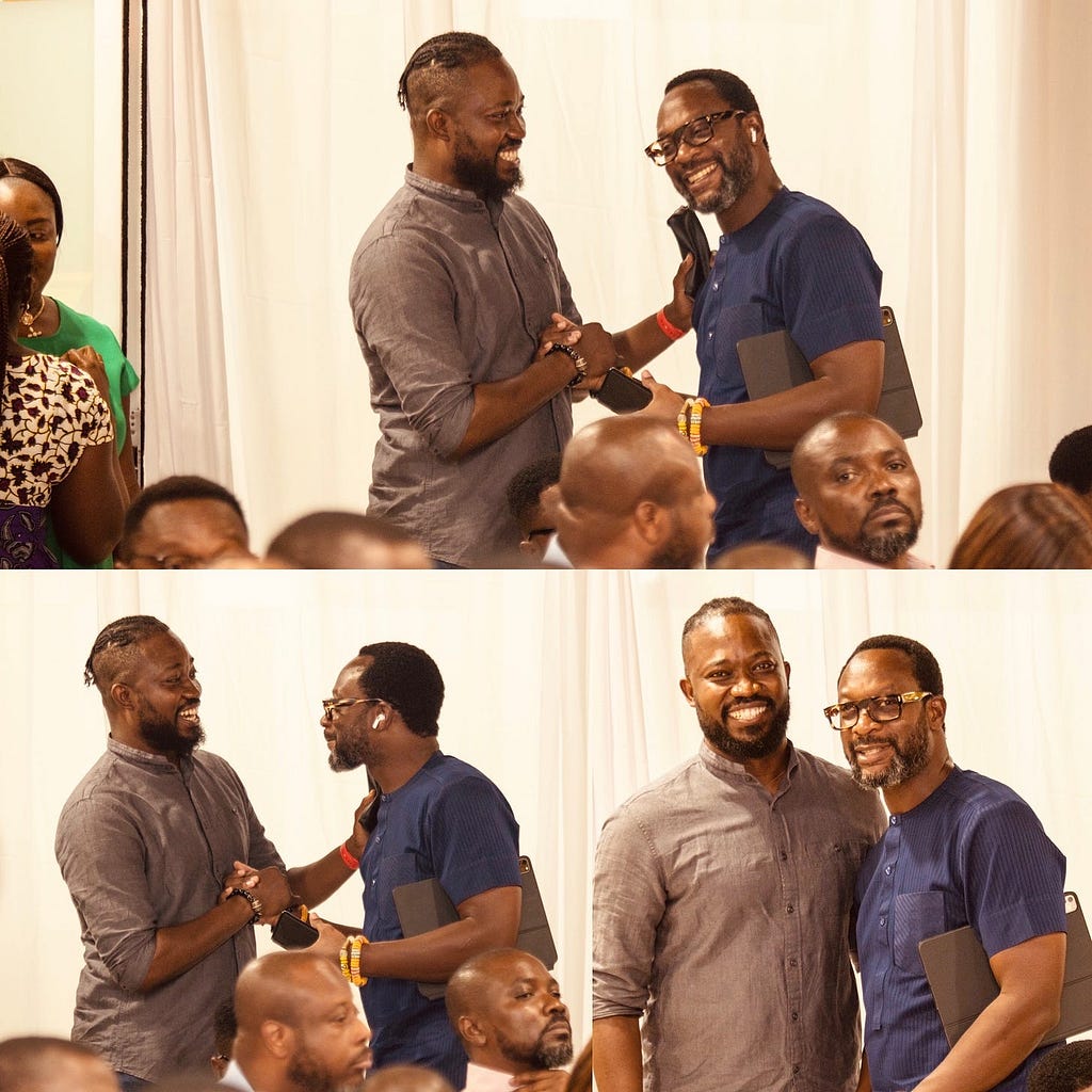 Emmanuel Agbeko Gamor senior manager, digital channels, digital division MTN Ghana and Selorm Adadevoh, MTN former CEO and current CCO on February 1st 2023, MTN House, Independence Avenue, Accra Ghana.