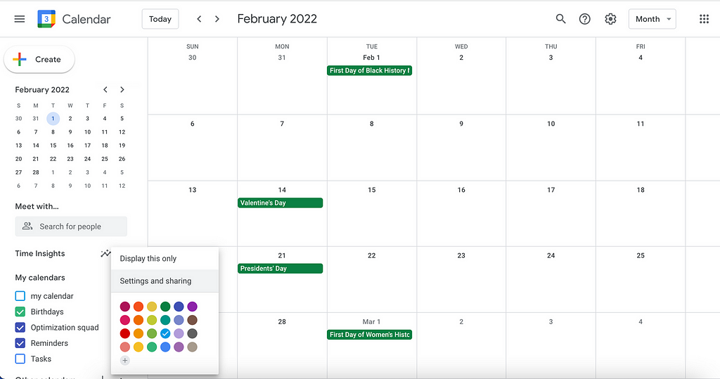 Google calendar planner