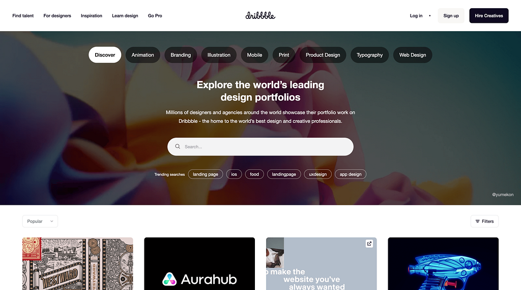 Dribbble’s website which uses Responsive Design