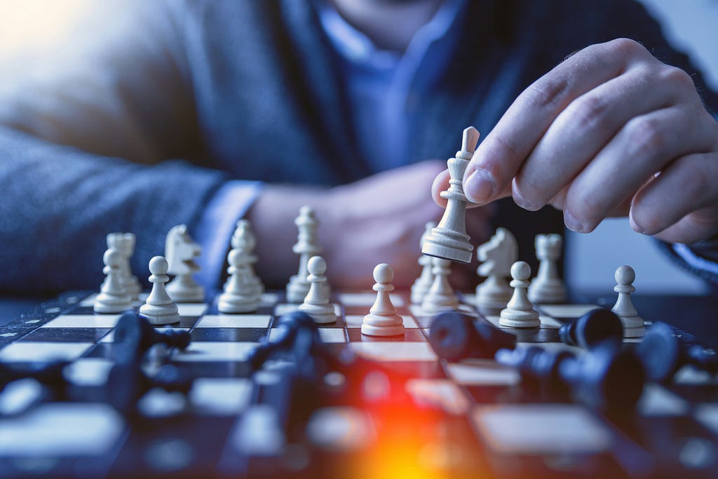 A chess board from the point of view of the opponent .