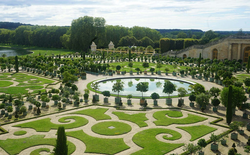 Garden of Versailles with perfectly manicured plantations