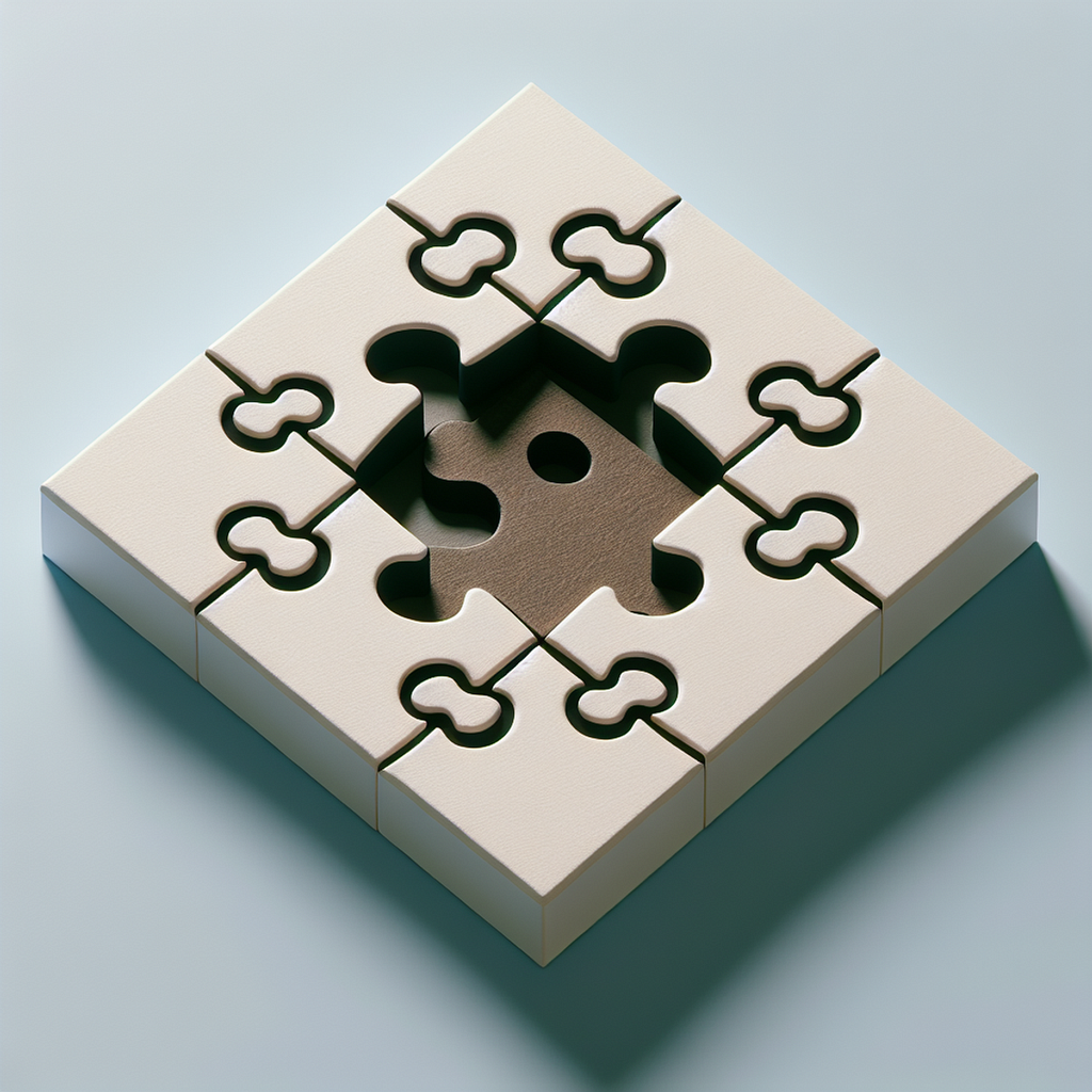 A single puzzle piece fitting into a larger puzzle, symbolizing design patterns in JavaScript.