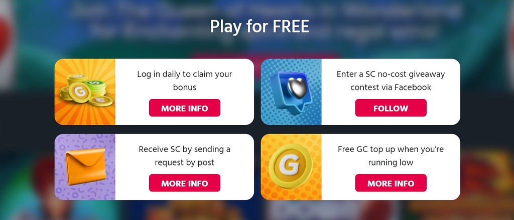 Screenshot of Free Play Options at Chumba Casino