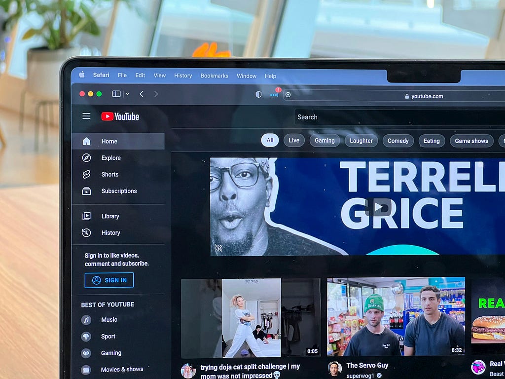 A PC screen displaying a YouTube page