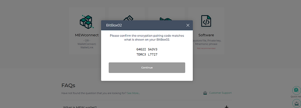 Confirm pairing code matches what is displayed on the BitBox02