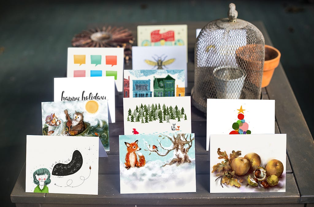 Send a Felt card featuring a holiday illustration by a Paper artist