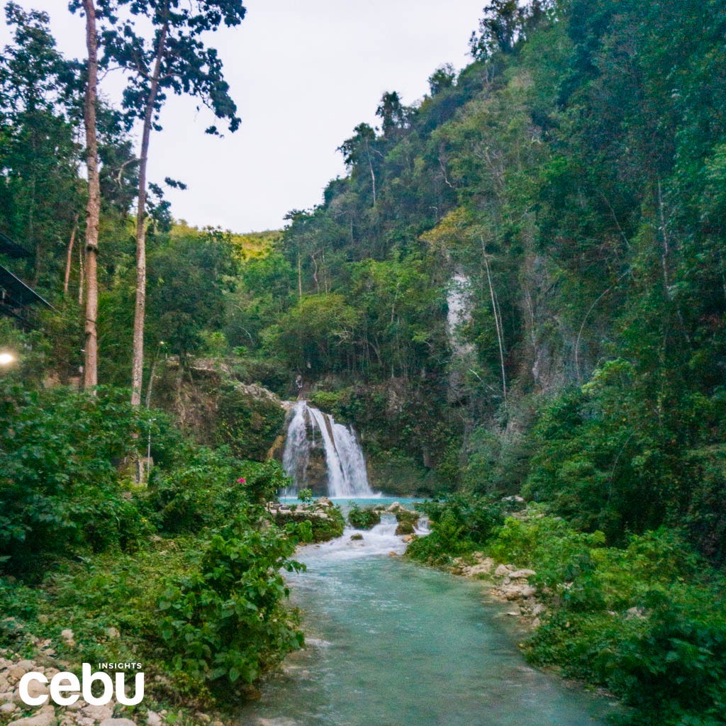 Wide shot of the first level of the Kawasan Falls