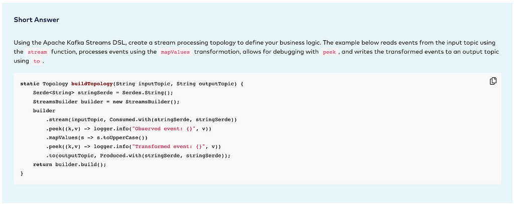 screenshot of a stream processing topology defining business logic from the tutorial