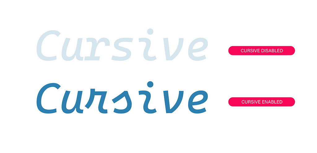 The cursive variant adds a bit more character to the code, it’s great for visually separating comments from code.
