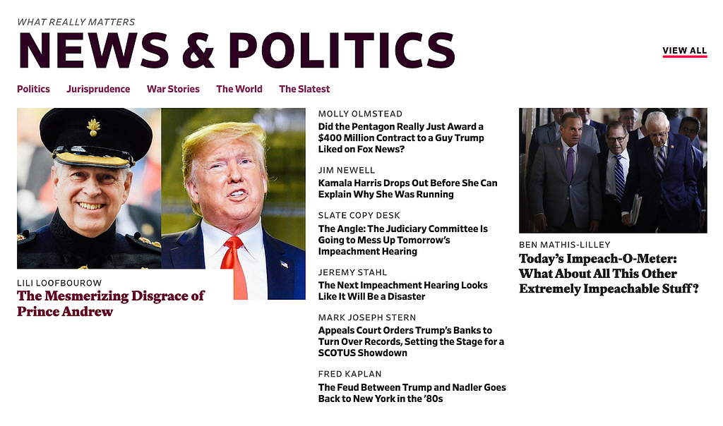 News & Politics section of Slate’s homepage