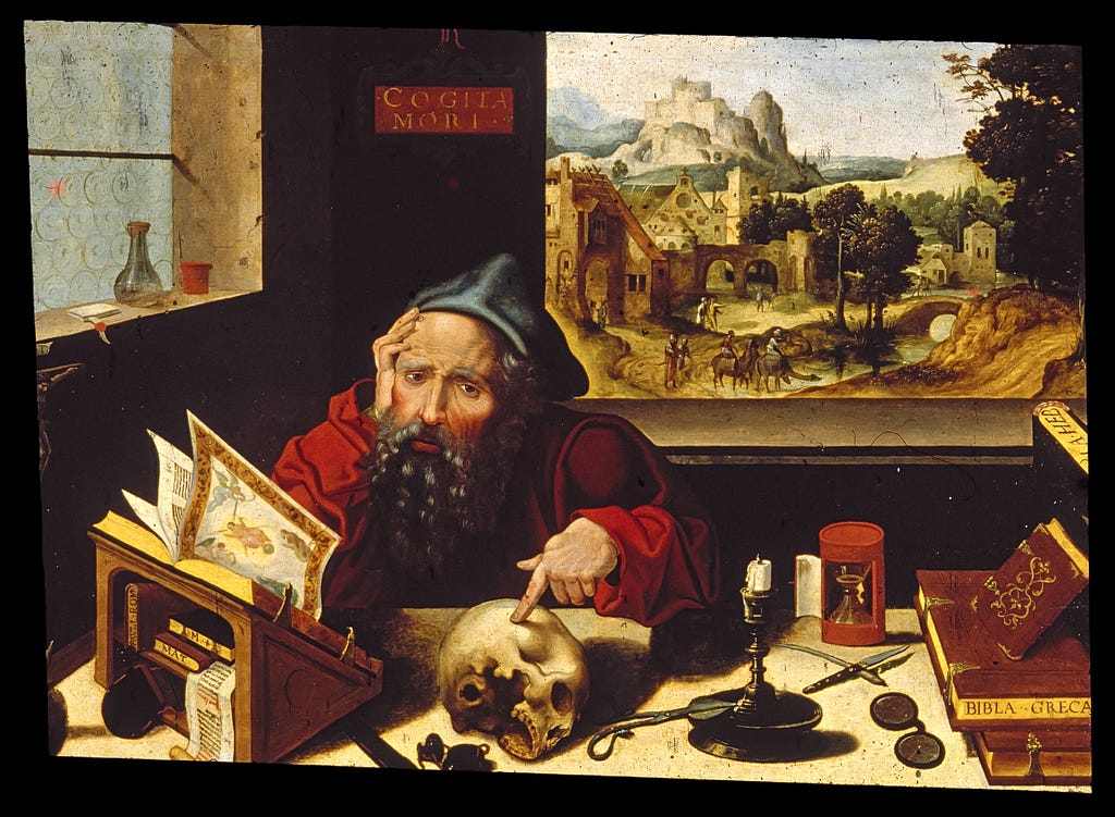 This painting by the Workshop of Pieter Coecke van Aelst depicts St. Jerome in his study. The Walters Art Museum.