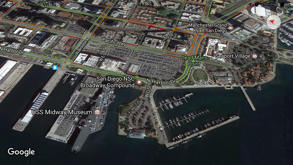 A screen capture of San Diego California on Google maps