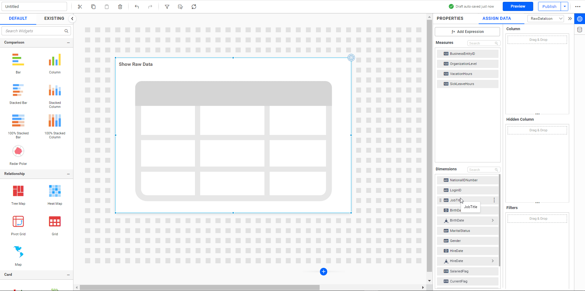 View raw data in grid widget