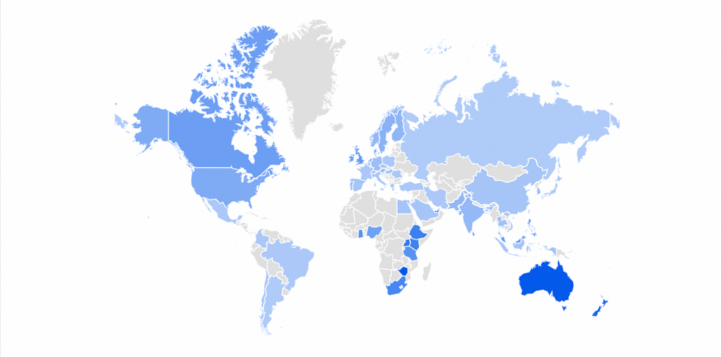 Map of interest in the word sustainability by country