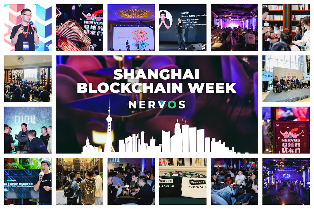 collage of pictures from Shanghai Blockchain Week with Nervos logo