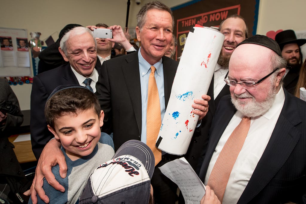 Left to Right: Joseph B. Stamm; Governor John Kasich; Ezra Friedlander; Dr. Josh Weinstein - photo by Shmuel Lenchevsky