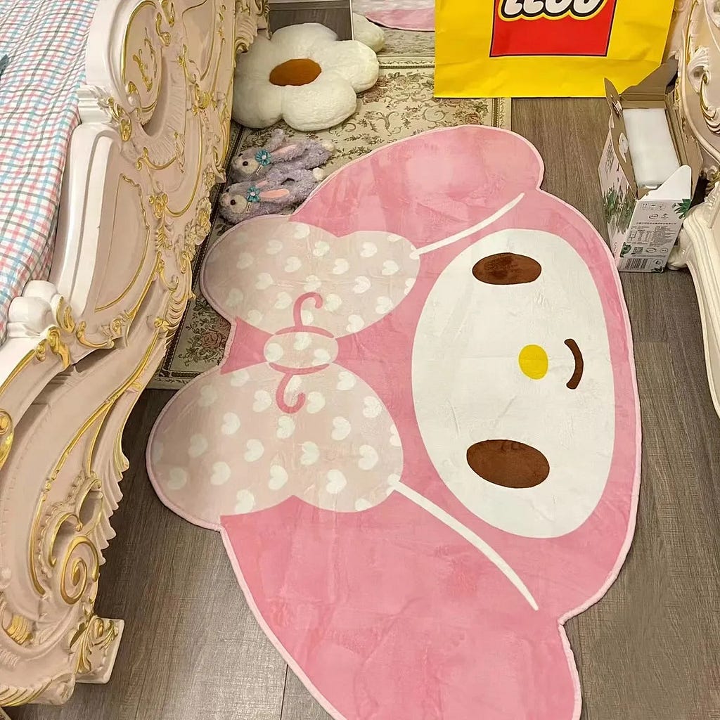 Sanrio Crystal Velvet my Melody Girl Heart Carpet  Bedside Blanket Floor Mat Dressing Table Cushion Girly Bedroom Decorative Pad