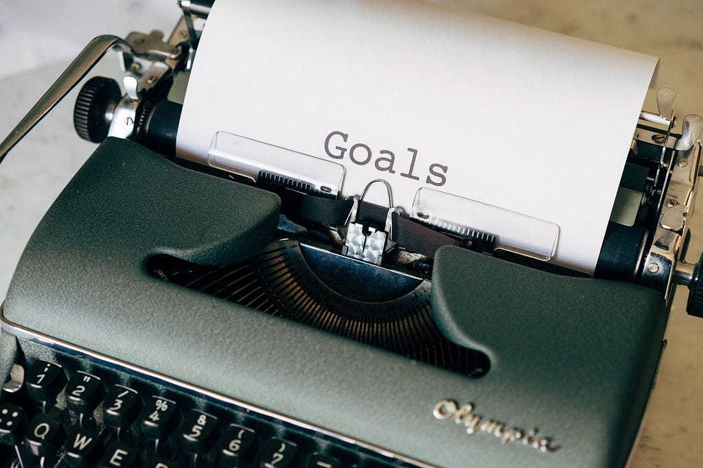 Typewriter with text saying goals