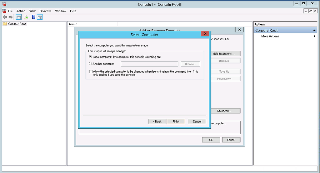 An image of Selecting Local computer to manage certificates on the local computer