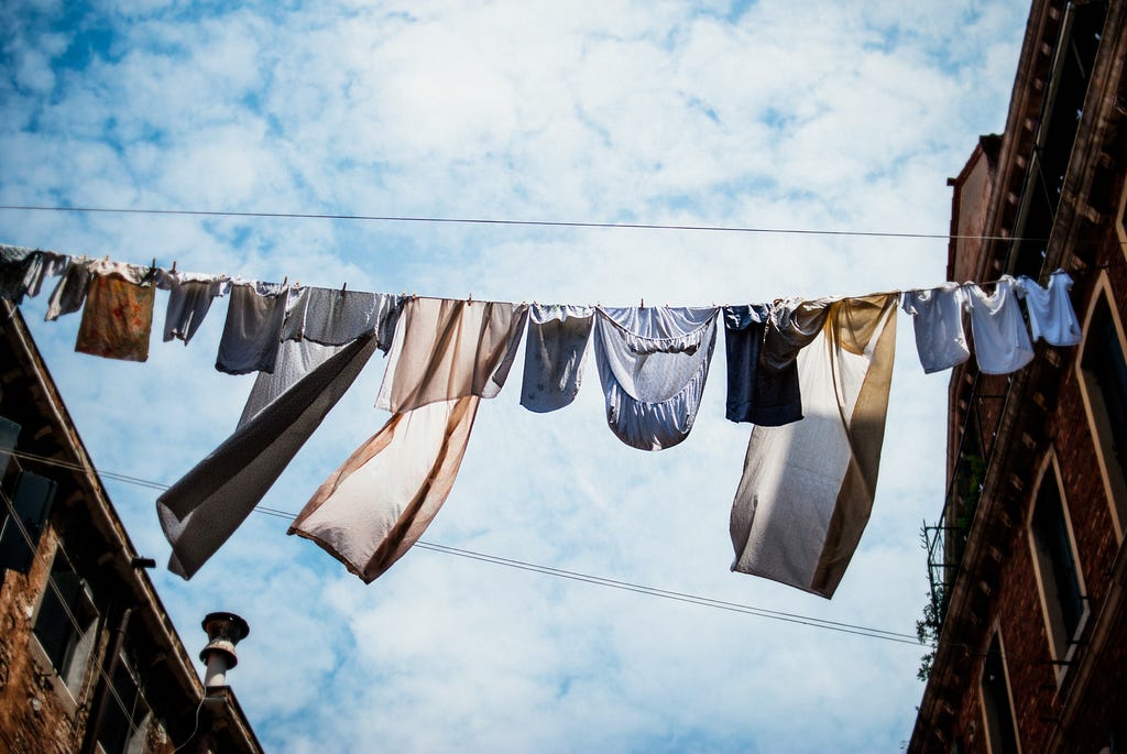 Washing drying on a clothes line