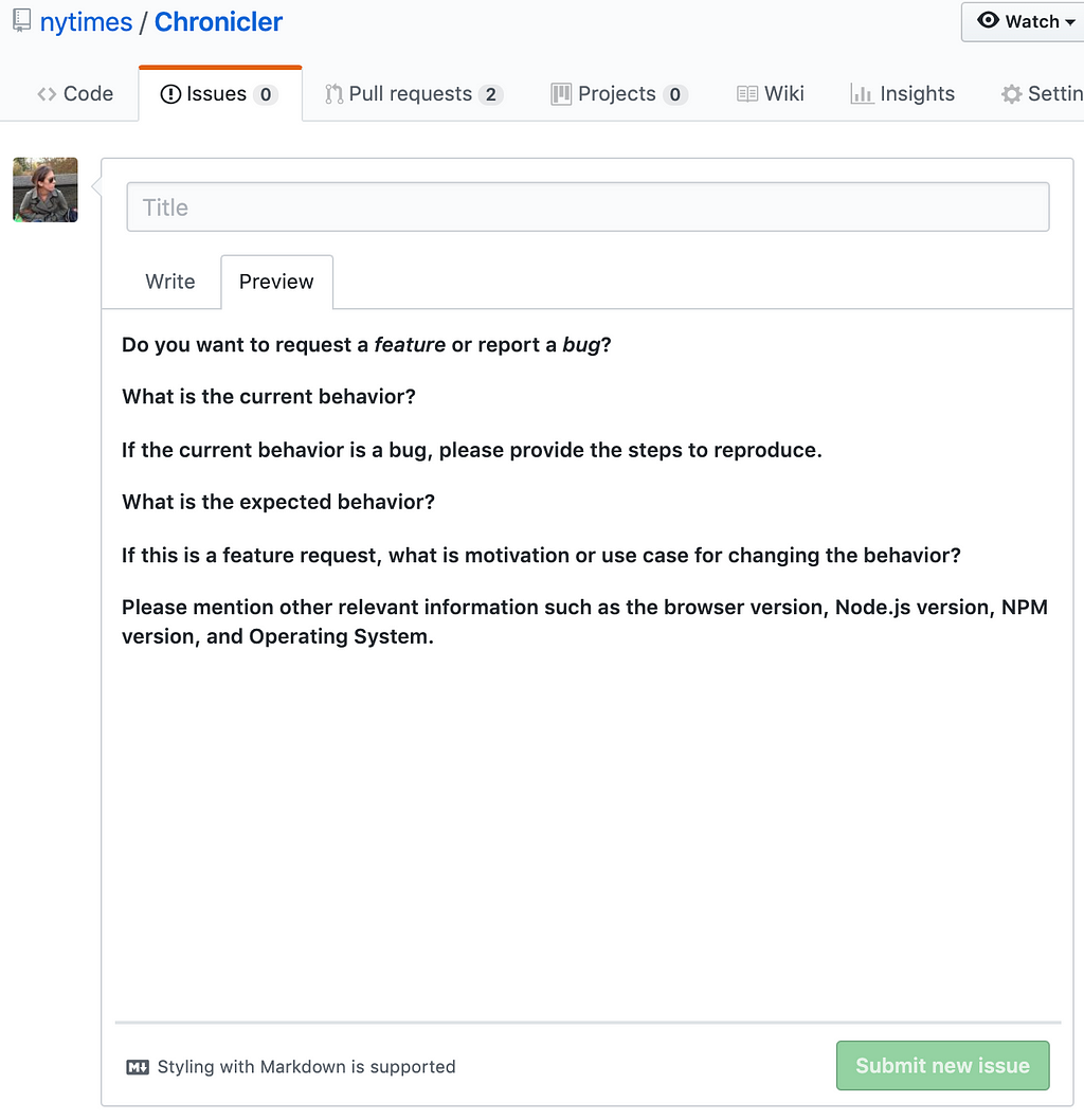 A GitHub issue template example