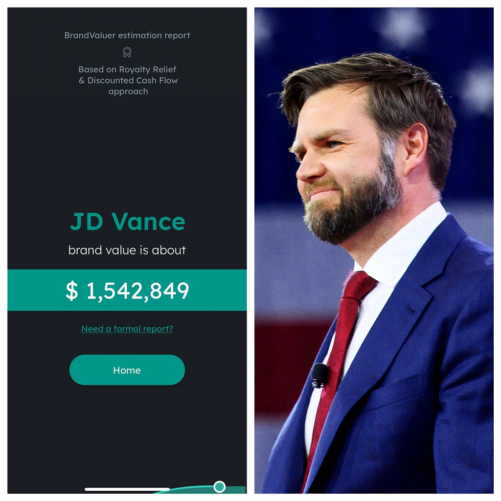 JD Vance’s Brand Worth from BrandValuer