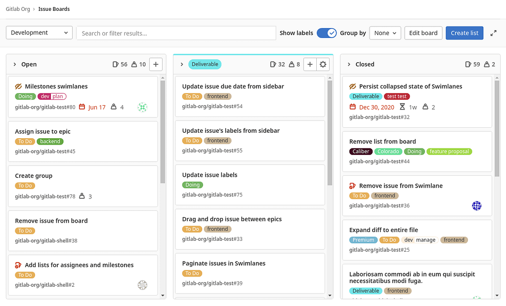 An example of GitLab Issue Board (from docs.gitlab.com)