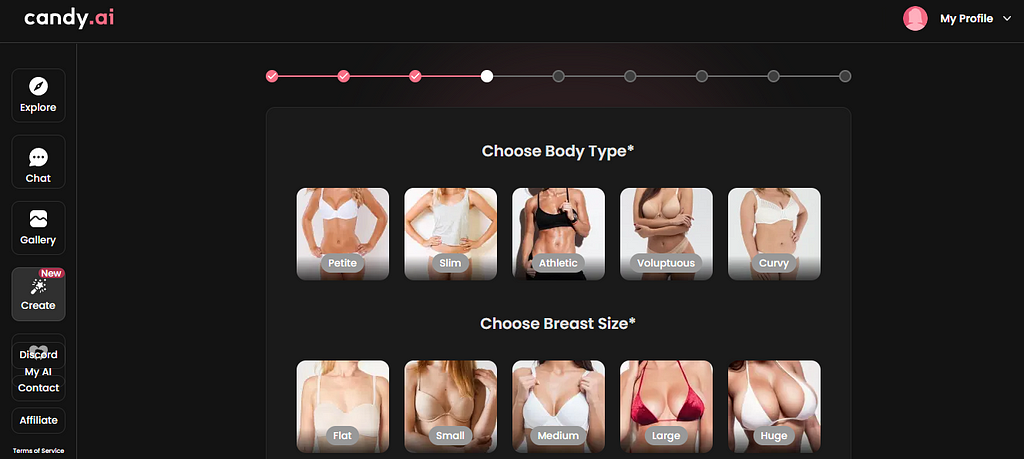 selecting the body type of your virtual girlfriend