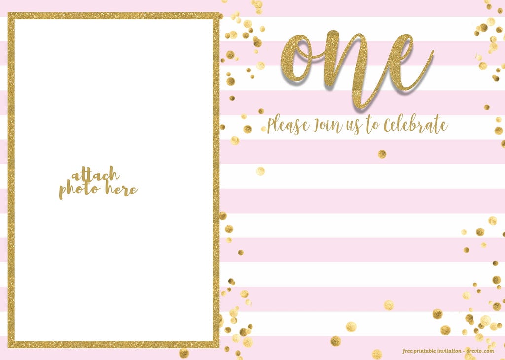 FREE 1st Birthday Invitation Pink and Gold glitter Template Download Hundreds FREE PRINTABLE