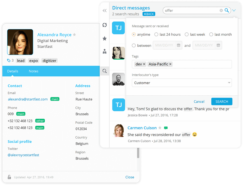 Example of Hubgets enterprise chat