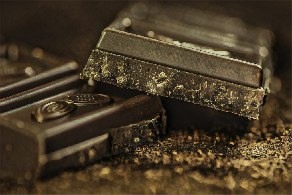 A brick of dark chocolate