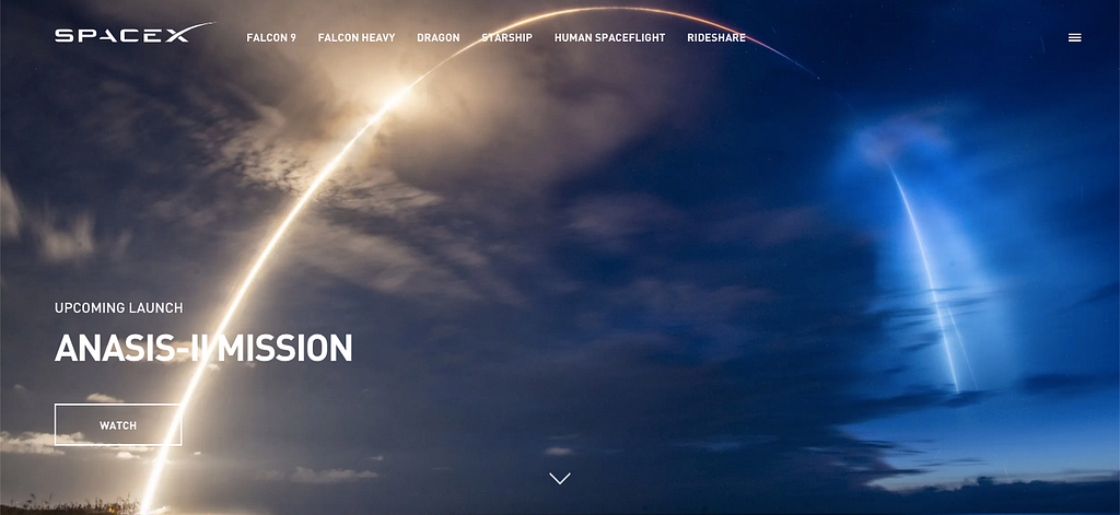 Screenshot of Space X’s Vision Statement