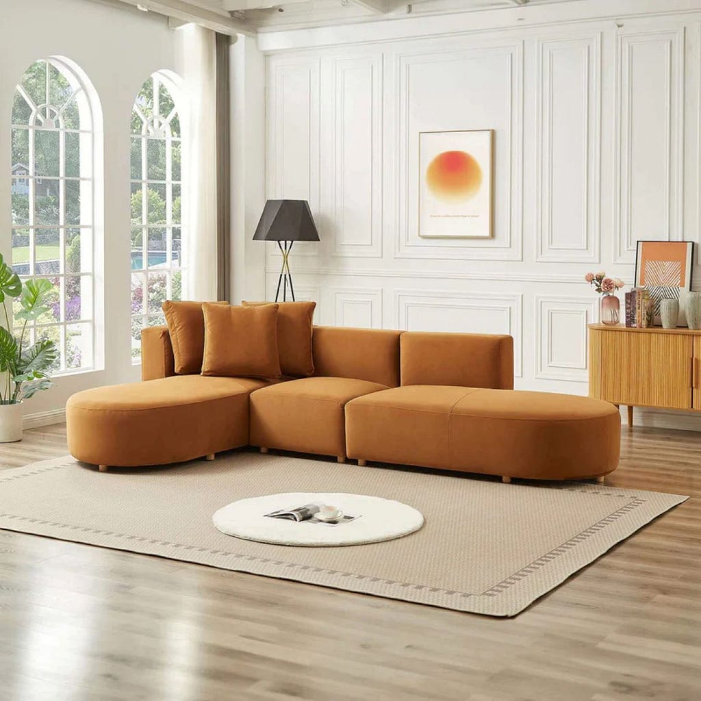 Cognac Velvet Sectional Sofa — NYM