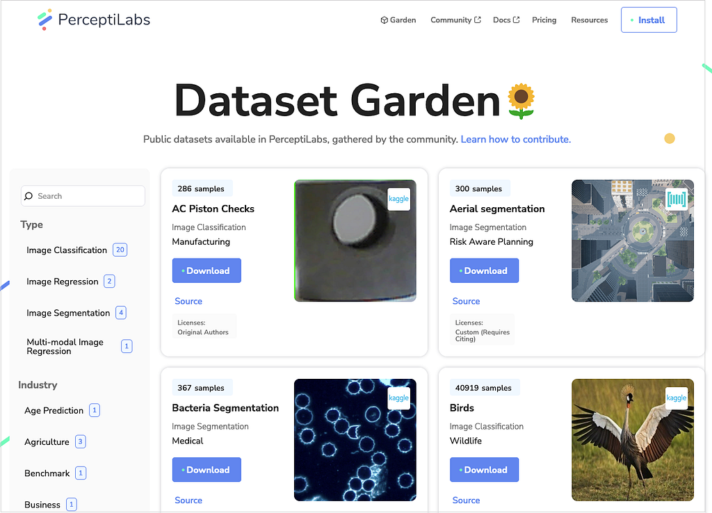 Figure 1 — Screenshot of PerceptiLabs’ Dataset Garden.