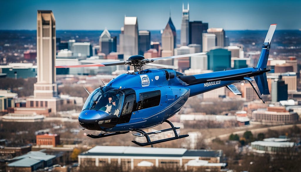 Helicopter flying over Nashville.