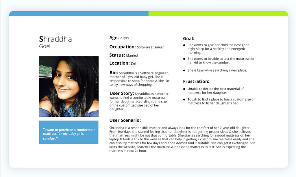 User scenario card. Created by Chirag Sharma on Behance