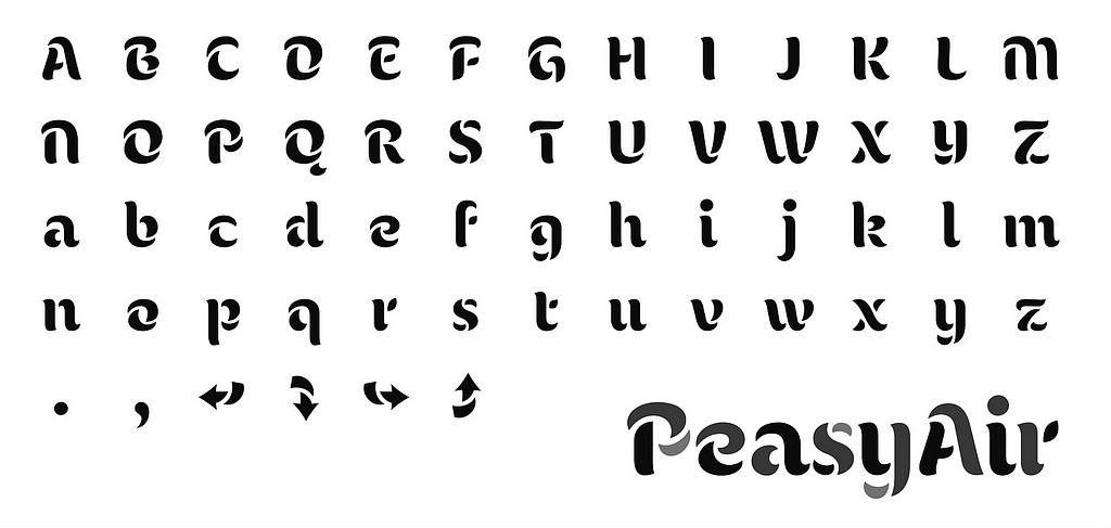 The alphabet in a stencil font and the words PeasyAir