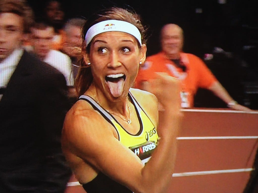 Lolo Jones Celebrates With Tongue Wagging