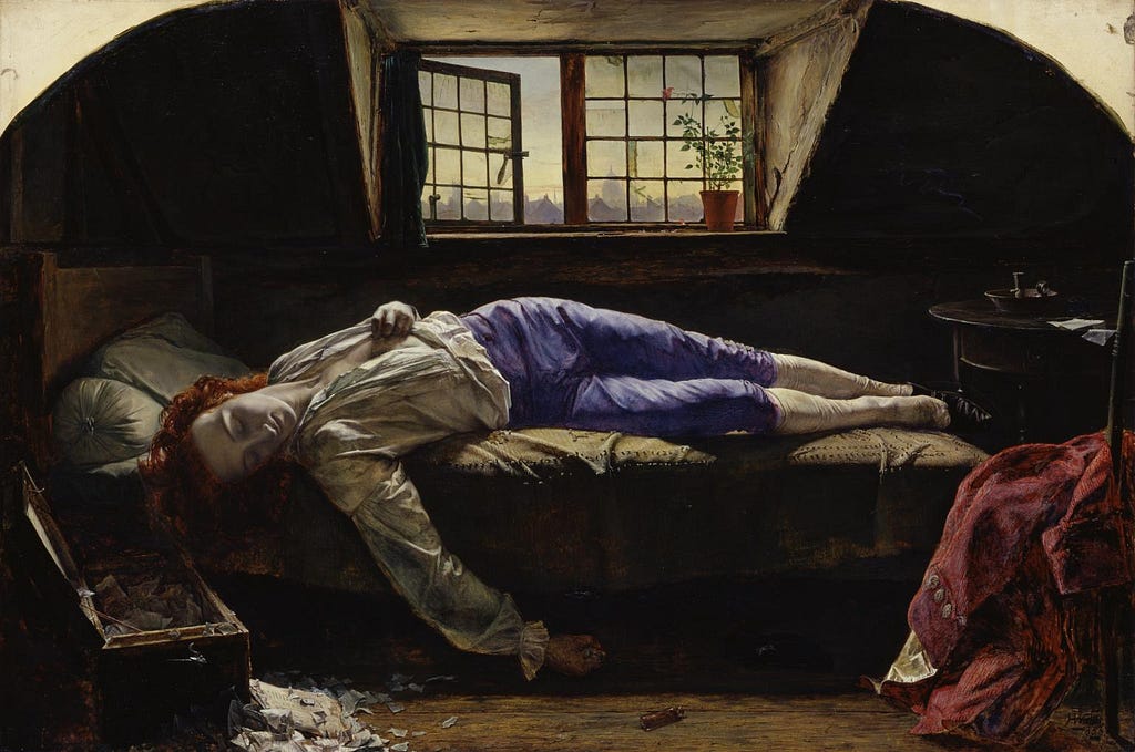 ‘The Death of Chatterton’. Henry Wallis. Tate Britain, scanned by Google Cultural Institute.