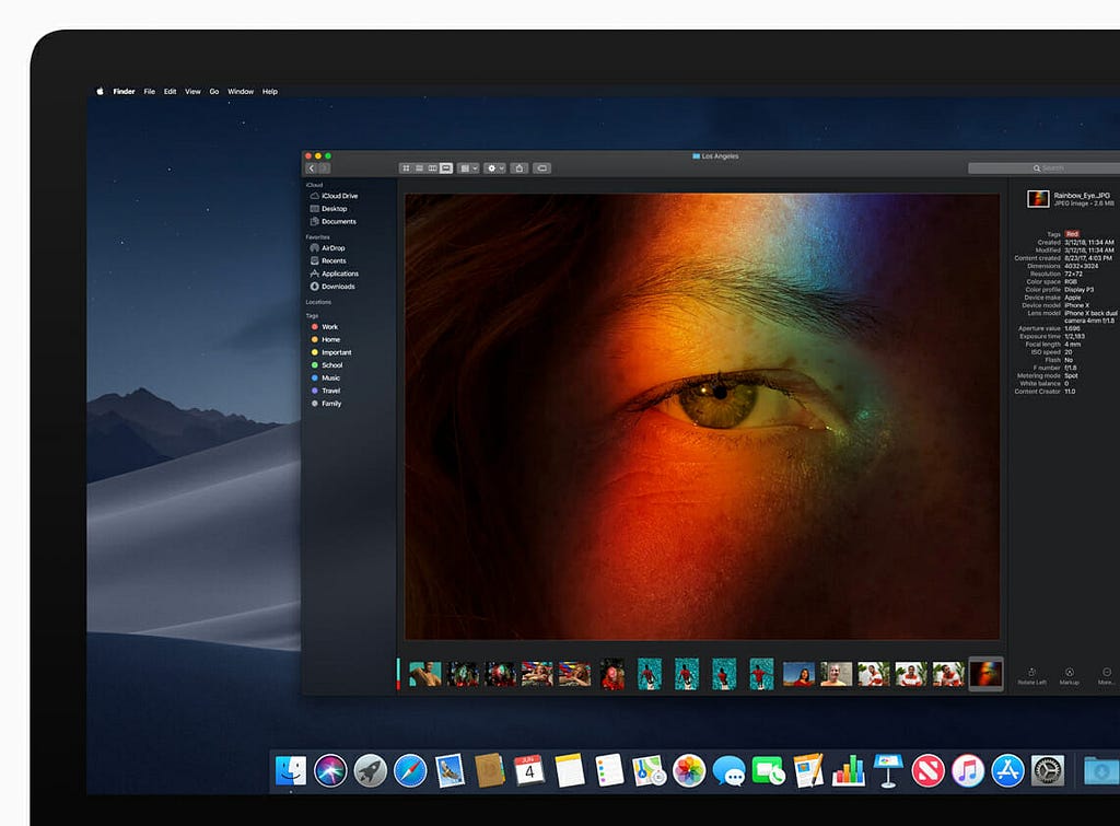 iMac macOS Mojave dark mode finder preview