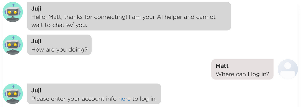 A website chatbot answers a user's free-text question to automate customer service