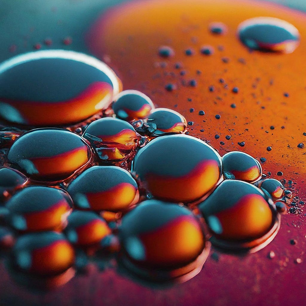 Close-up of vibrant, multicolored water droplets on a glossy surface, symbolizing the importance of water conservation in sustainability efforts.