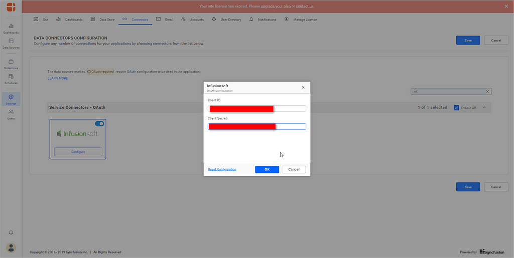 Data connector configuration page