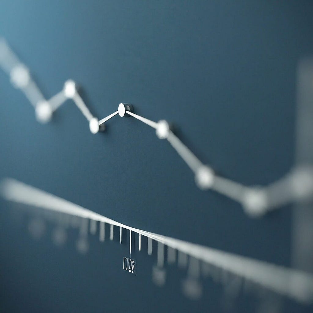 Blue line graph with a tilted arrow pointing upwards, symbolizing a shift towards alternative measurements of progress beyond economic growth.