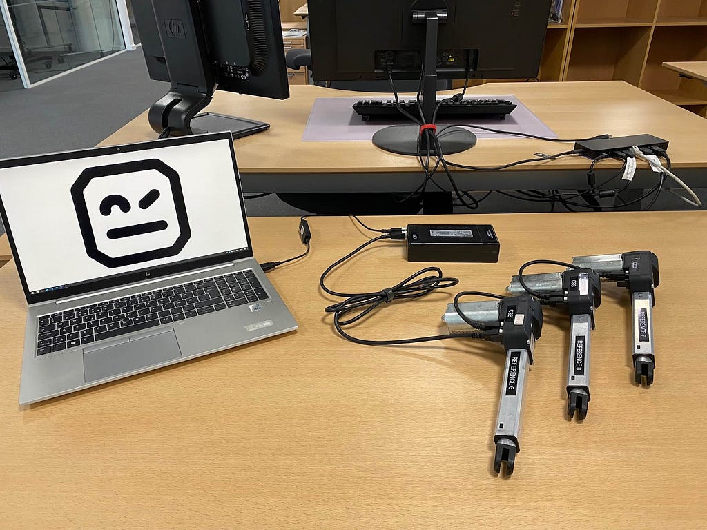 Footage from the actuator testing with Robot Framework set-up: a computer connected to linear actuators via USB.