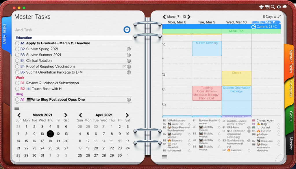 Opus One master task manager and weekly planner.