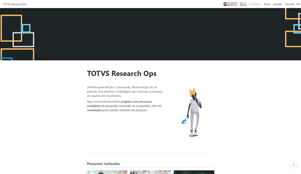 Notion, plataforma utilizada pela TOTVS para abrigar seus conteúdos do TOTVS Research Ops