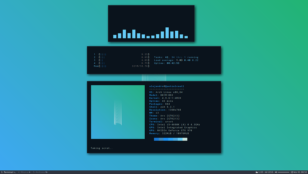 Linux Desktop with Configured i3 window manager.