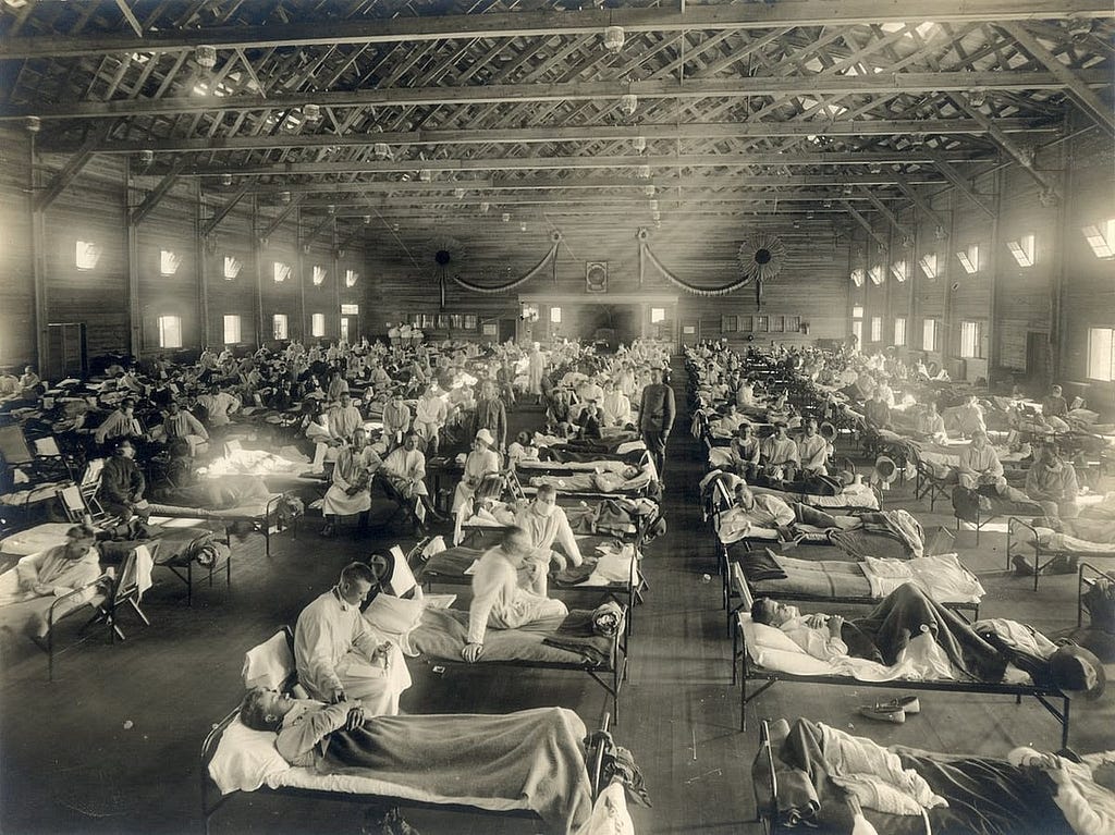 emergency hospital in Kansas during the Spanish flu pandemic in 1918.